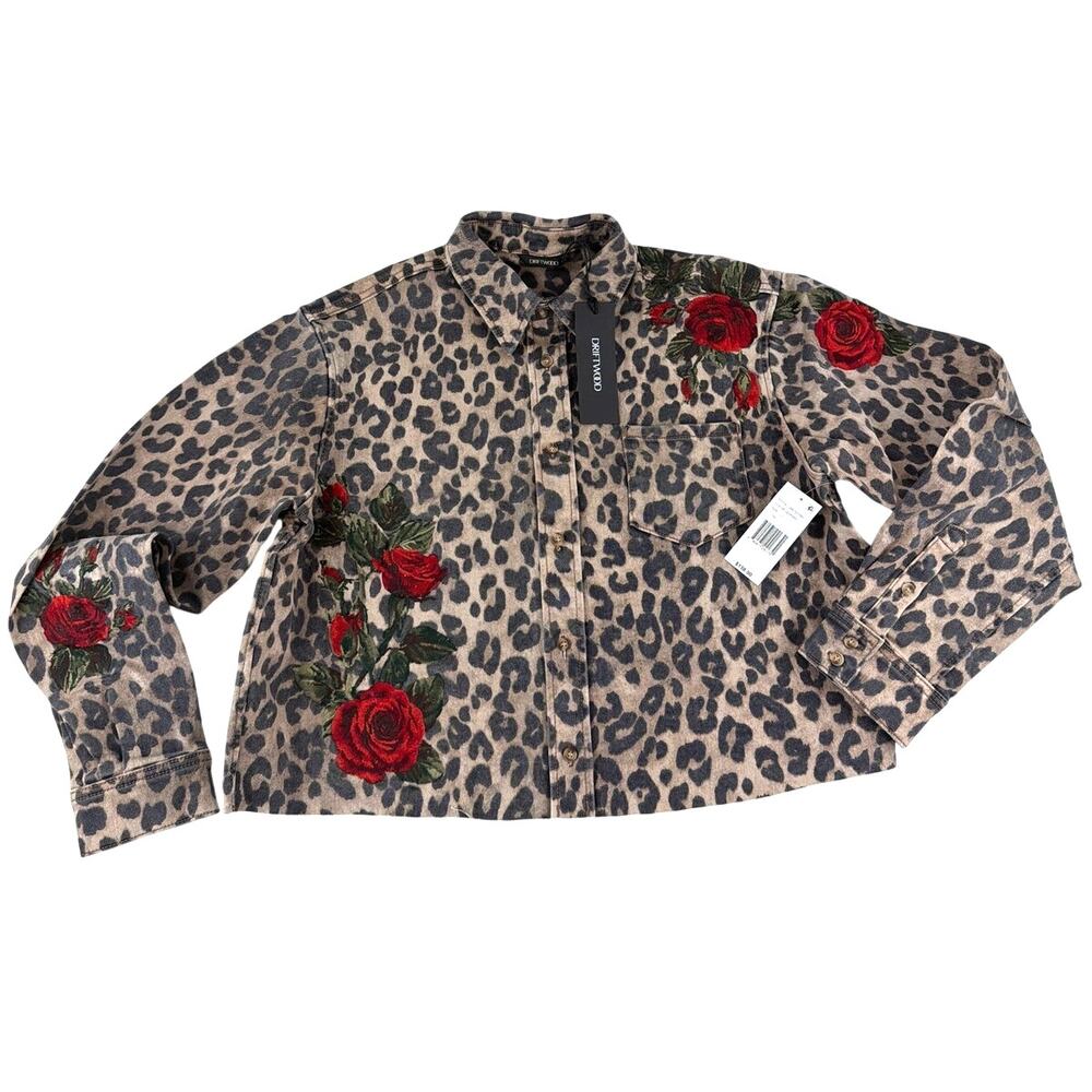 Driftwood Dani Shirt x Wild Rose Cropped Button-Up Jacket Leopard Size L - Picture 4 of 10